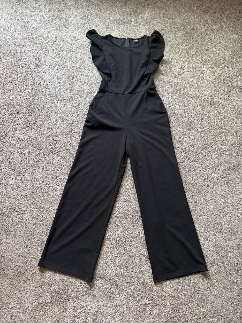 Faux-Wrap Flutter Sleeve Black Jumpsuit